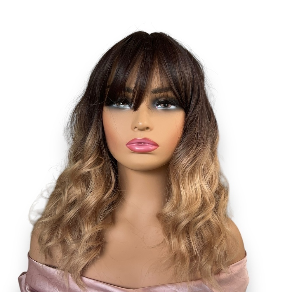 16 Inch ombre Brown To Honey Blonde wave Short Wig for Daily Use Natural… - Picture 2 of 9